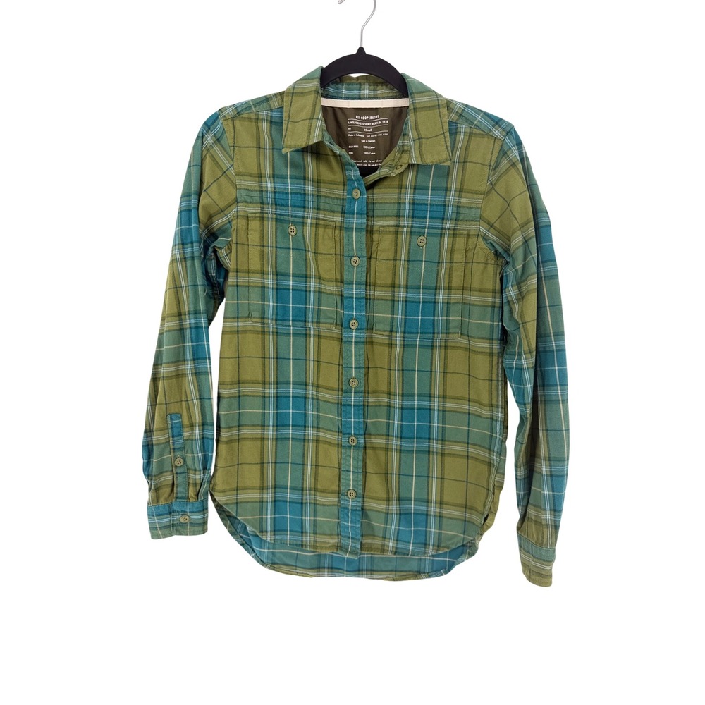REI Co-op Flannel Shirt Plaid XS Green Blue Cotton Long Sleeve Gorpcore Hiking